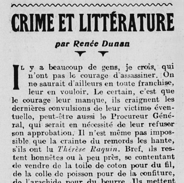 Renée Dunan "Crime et Littérature" (1928)