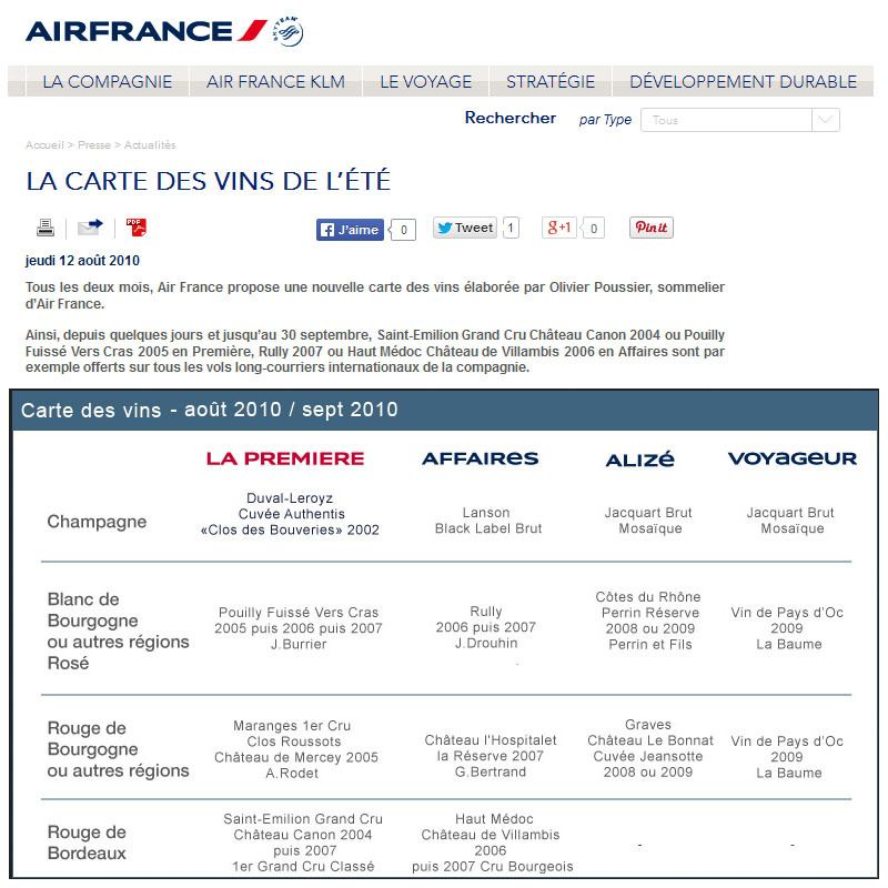 Archive Web Air France 2010