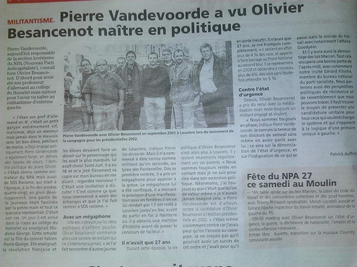 Il l'a vu naître au militantisme... (La Dépêche, 21.01.16)