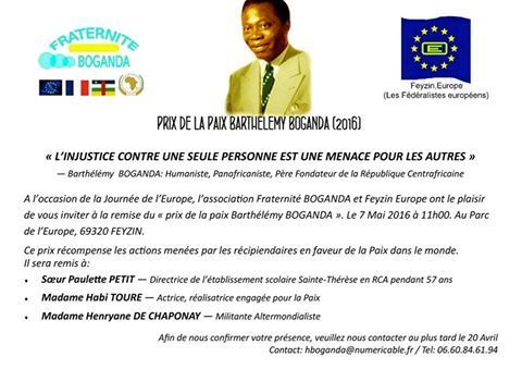 Le prix Barthelemy Boganda de la paix (2016)