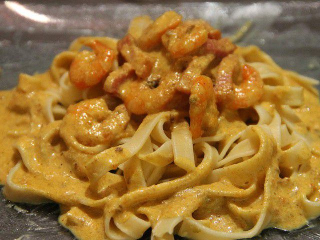 Tagliatelles et crevettes au curry - Les recettes d'Audrey