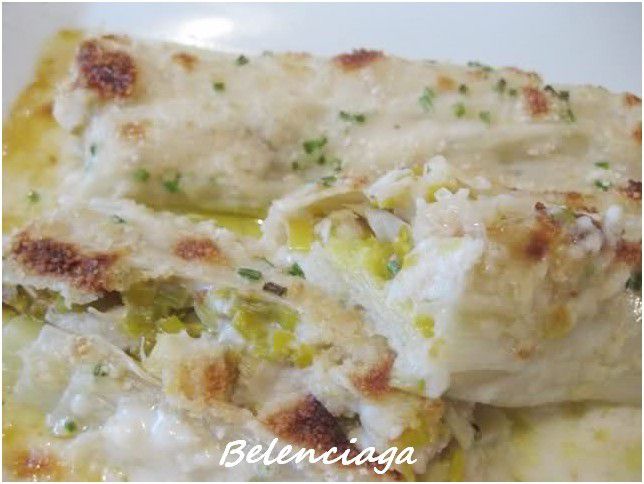 puerros rellenos gratinados