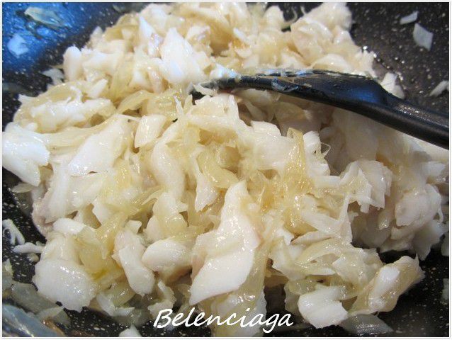 Bizcocho bacalao con langostinos