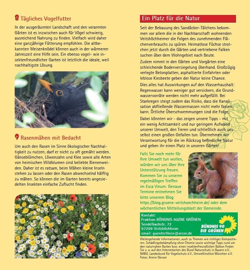 Veitshöchheimer Grüne erstellten Flyer mit Ratschlägen für einen naturnahen Garten