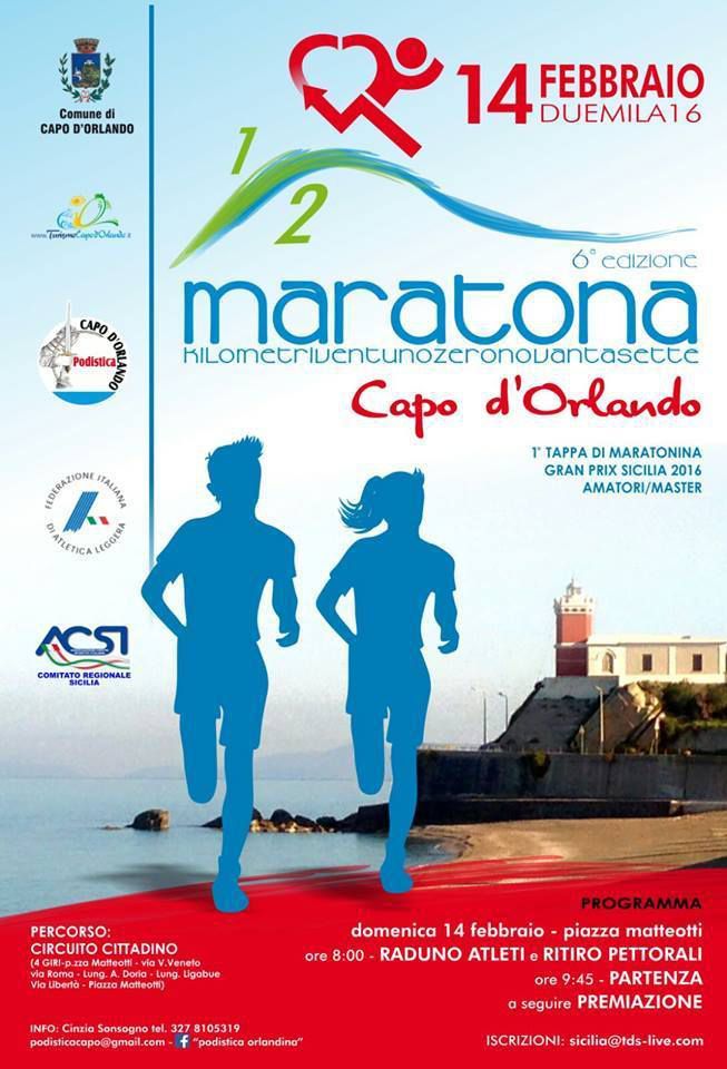Mezza maratona Città Capo d'Orlando 2016 (6^ ed.). Il prossimo 14 febbraio. Ecco tutte le notizie utili
