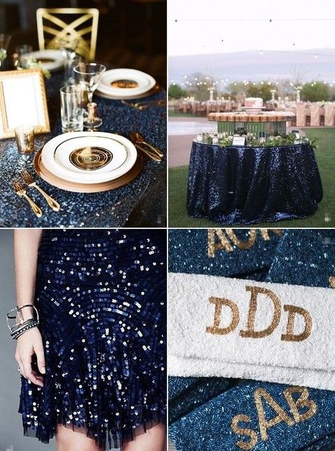 Déco de mariage doré pailleté et bleu marine