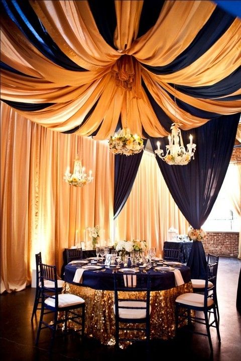 Déco de mariage doré pailleté et bleu marine