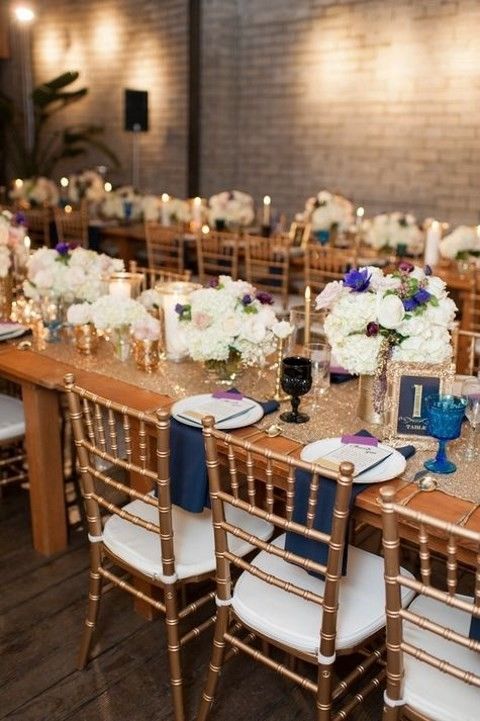 Déco de mariage doré pailleté et bleu marine