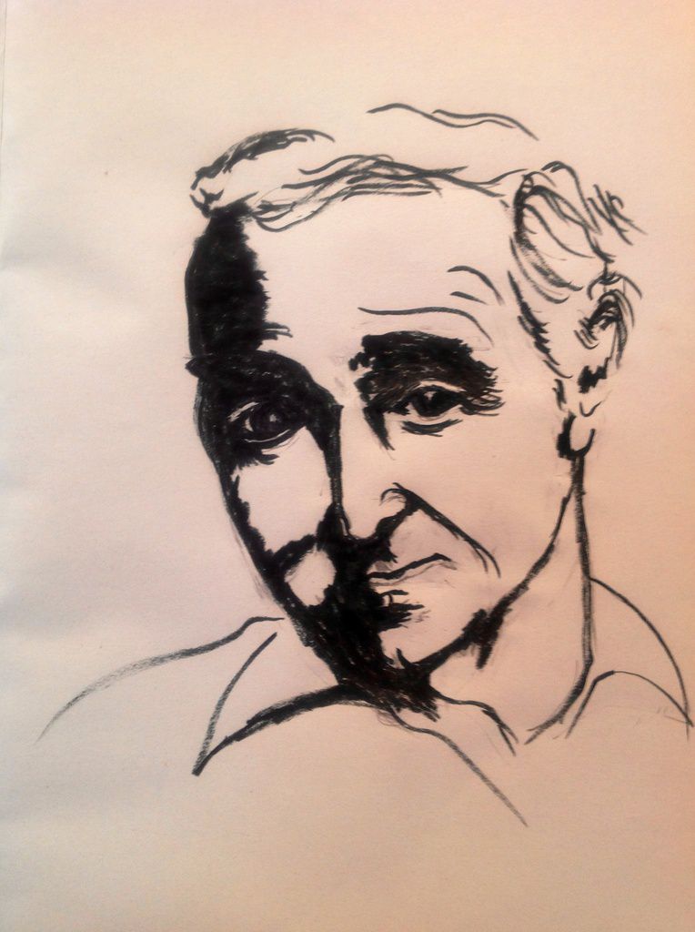 Portrait de Charles Aznavour au feutre noir sur papier