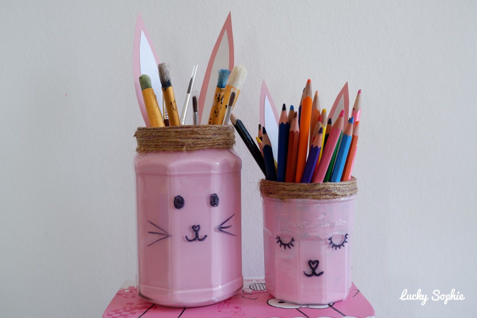 Pots en verre déguisés en lapin DIY récup - Lucky Sophie blog famille voyage