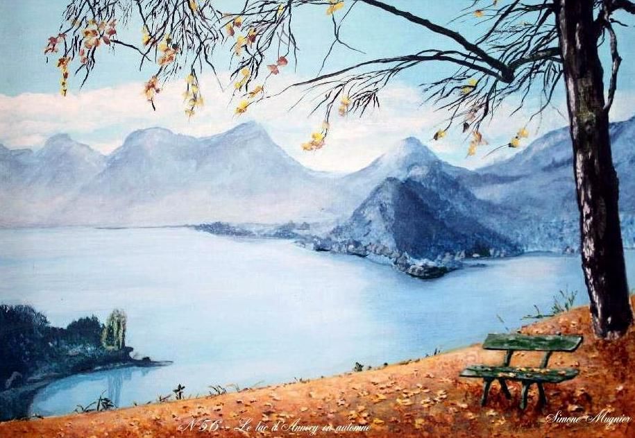 Paysage de lac en automne en peinture aquarelle originale