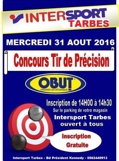 Animation, Initiation, Pétanque : tir / point de precision Mercredi 31 Aout sur le parking INTERSPORT a TARBES