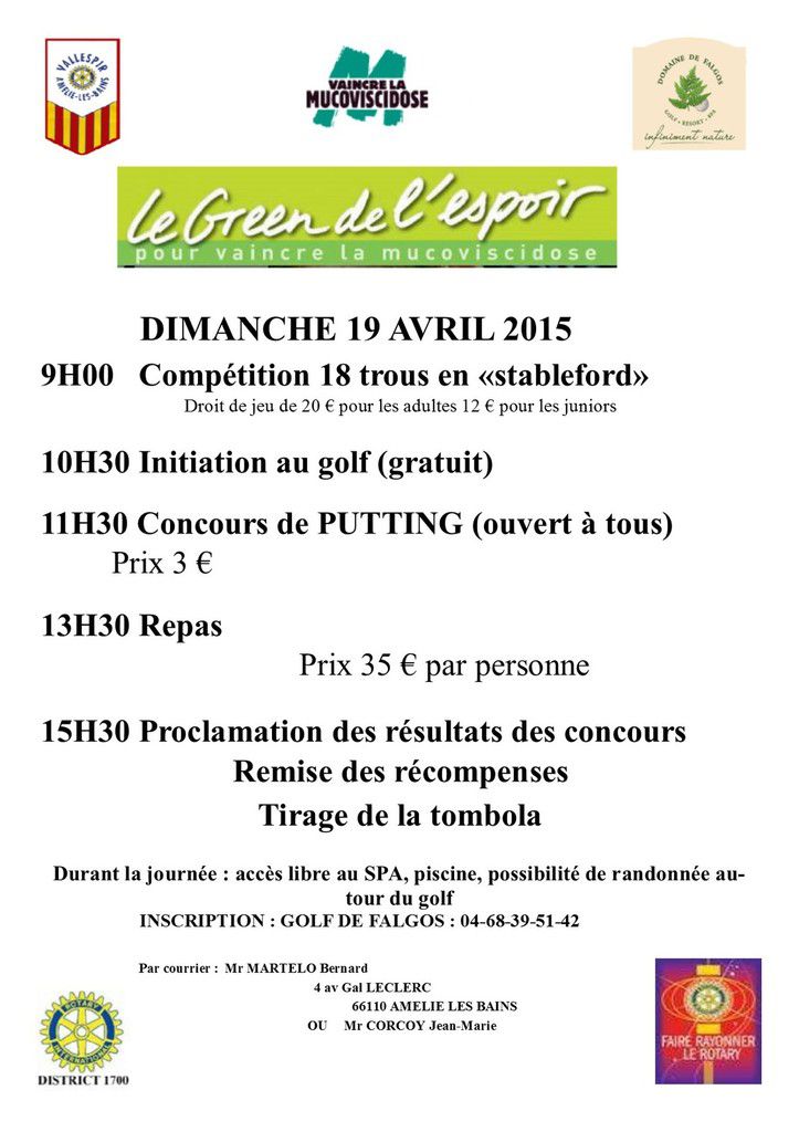Compétition LE GREEN DE L'ESPOIR ! 19/04/2015