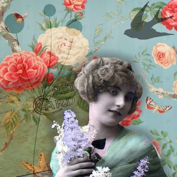 Fond Vintage fleurs et femme rétro
