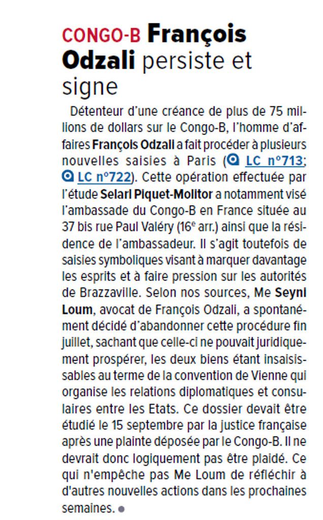 FRANCE/JUSTICE : LES CREANCIERS DU CONGO SEMBLENT PLUS ACTIFS A RECLAMER JUSTICE