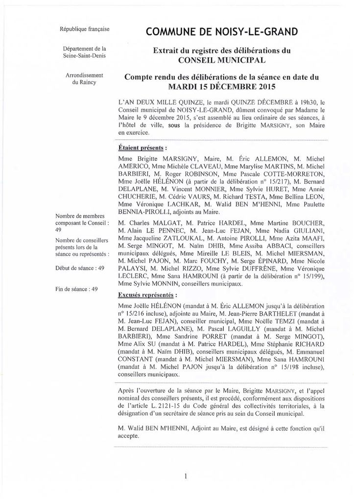 Prescription de la révision du PLU de Noisy-le-Grand, délibération n°15208, du 15 12 2015