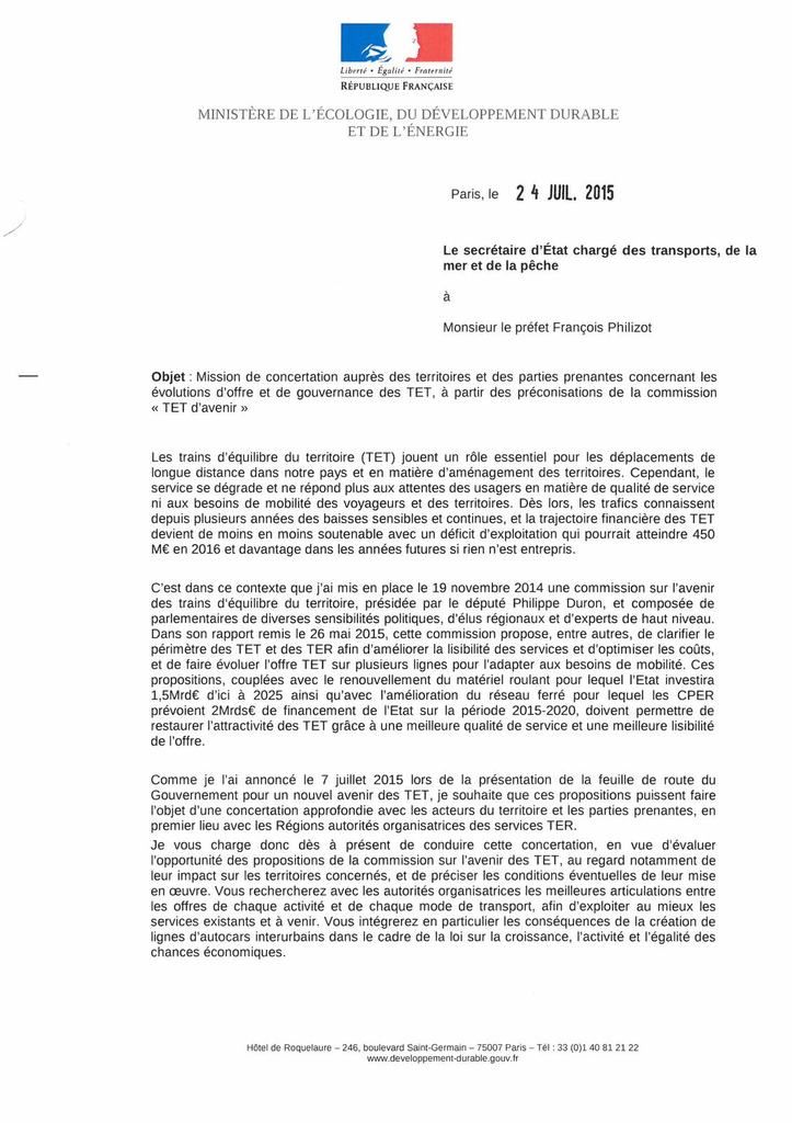 La mission du Préfet François Philizot pour les trains d'Equilibre du Territoire