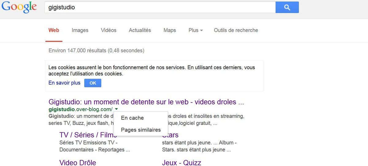 La fonction en cache de google afficher la page en cache Gigistudio un moment de detente