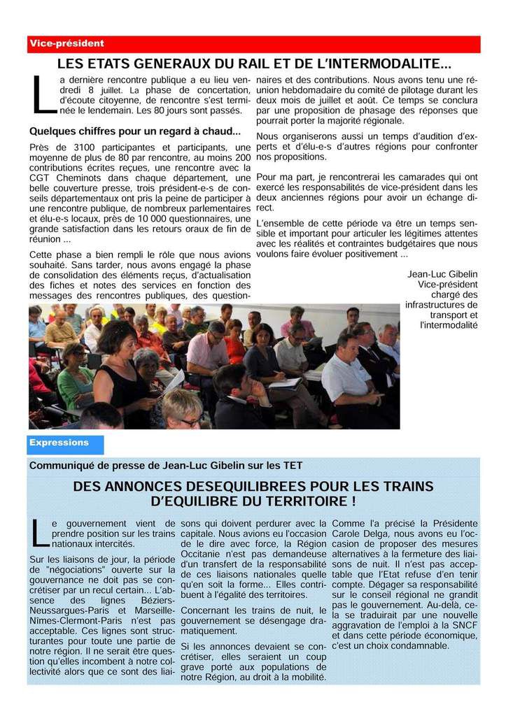 La lettre des élu(e)s communistes et républicains de la région Midi-Pyrénées Languedoc-Roussillon..  Juillet-Août 2016  