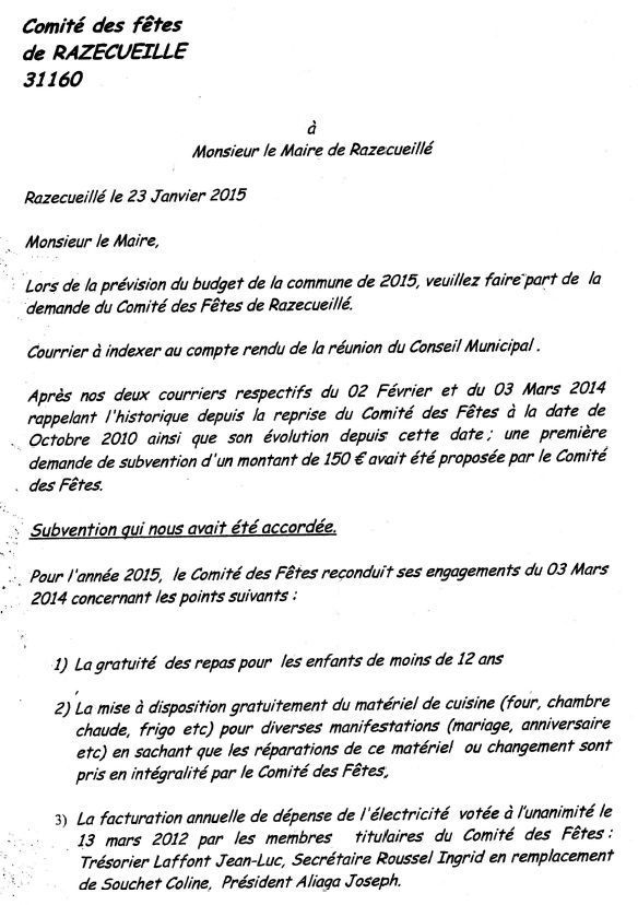 lettre demande de subvention mairie