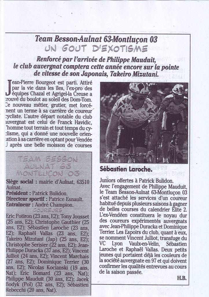 Il y a 20 ans ... Aulnat 63 devenait le Team Besson Chaussures - Le blog du  cyclisme en Auvergne Limousin