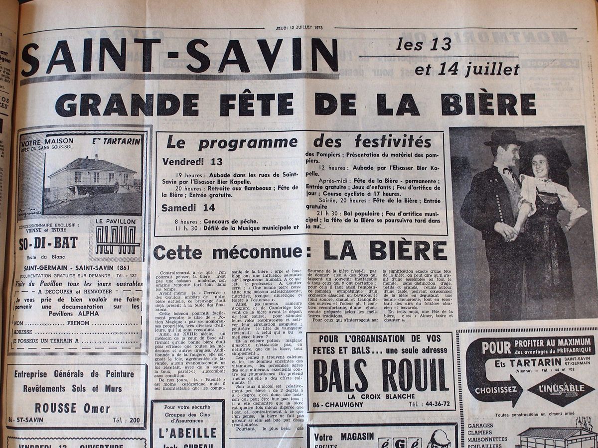 Juillet 1973 : Saint -Savin fête la bière, avec les honneurs