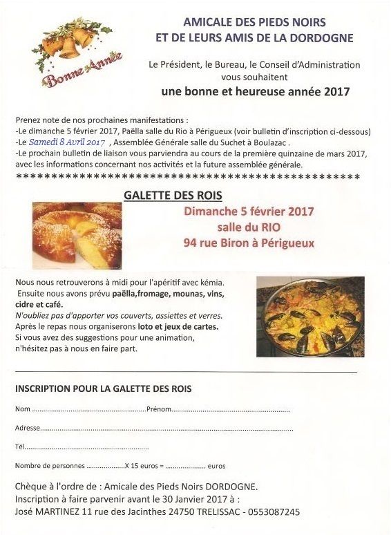 Vœux 2017 de l'amicale des pieds-noirs de la dordogne