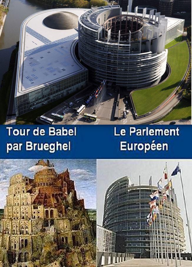 Torre de Babel, parlamento europeo, pirámide y ojo de Horus
