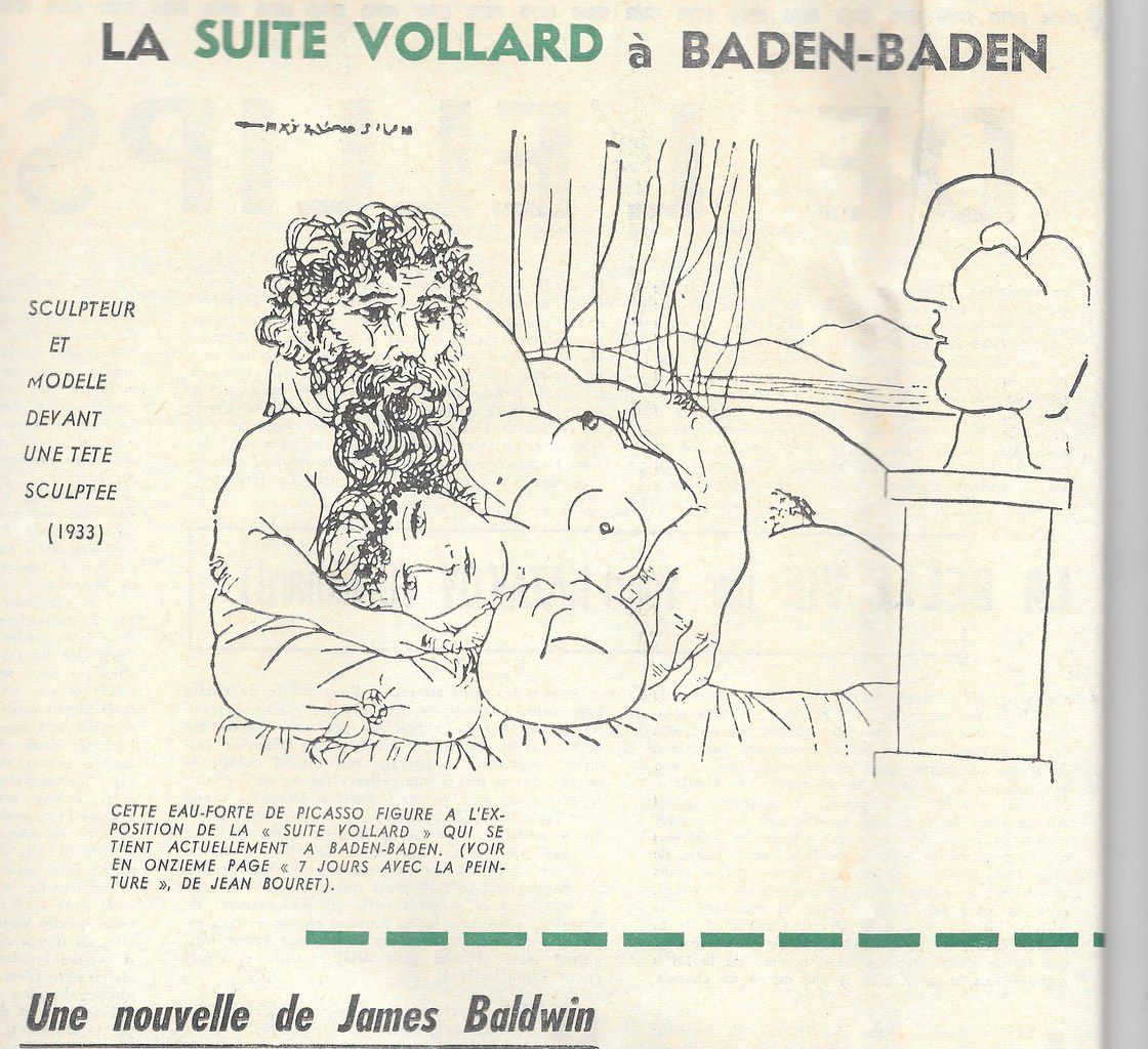 Cette eau-forte de Picasso figure à l'exposition de la suite Vollard qui se tient actuellement à Baden-Baden (Lettres Françaises n°1040, du 30 juillet au 5 août 1964)