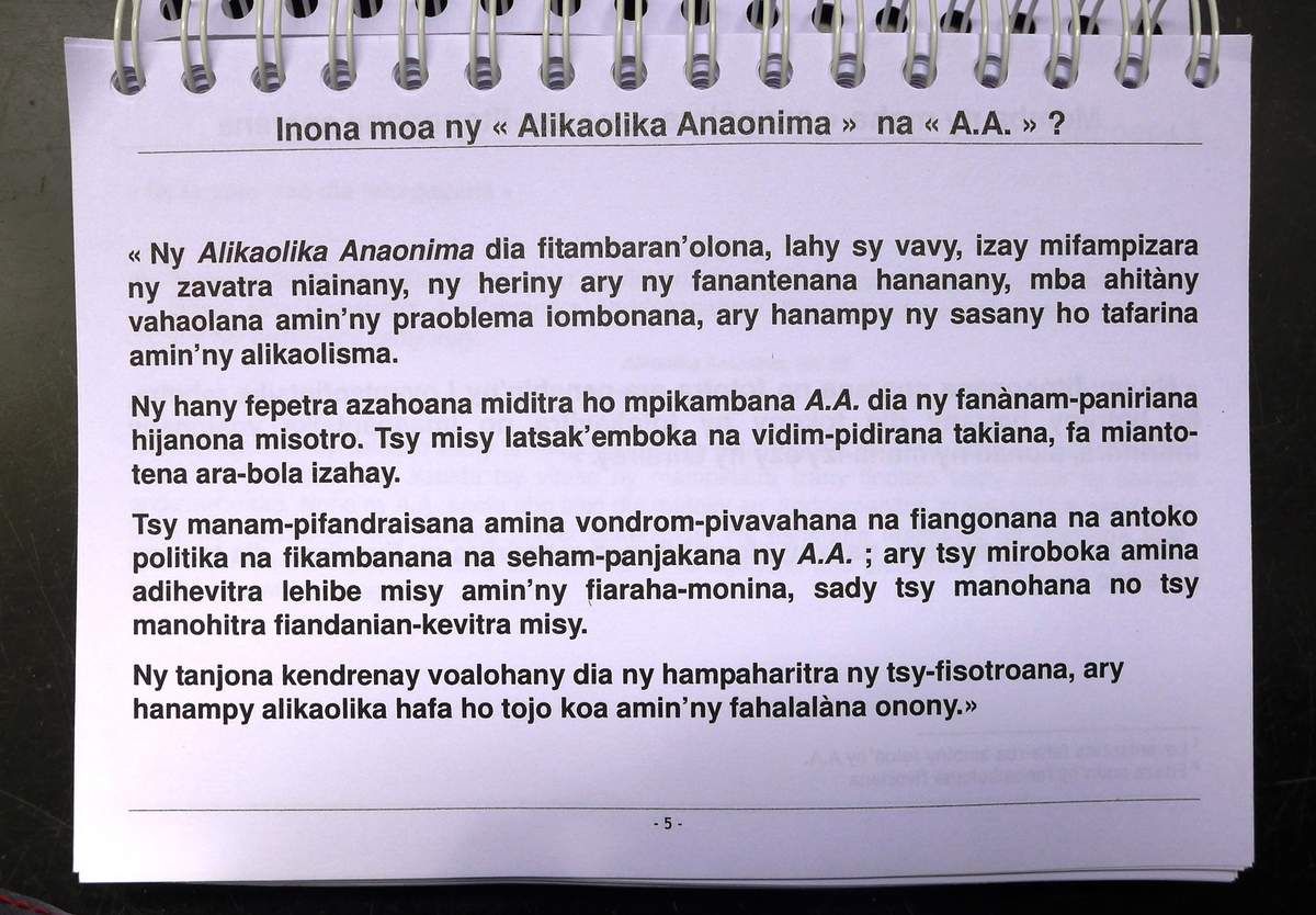 Madagascar Alcooliques Anonymes Alikaolika Anaonima Amis Amigos De Bill W Dr Bob S Friends