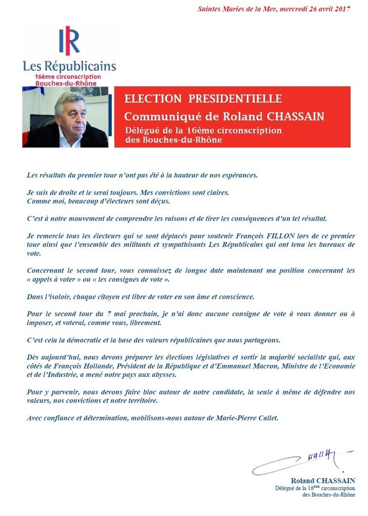 communiqué de Roland CHASSAIN