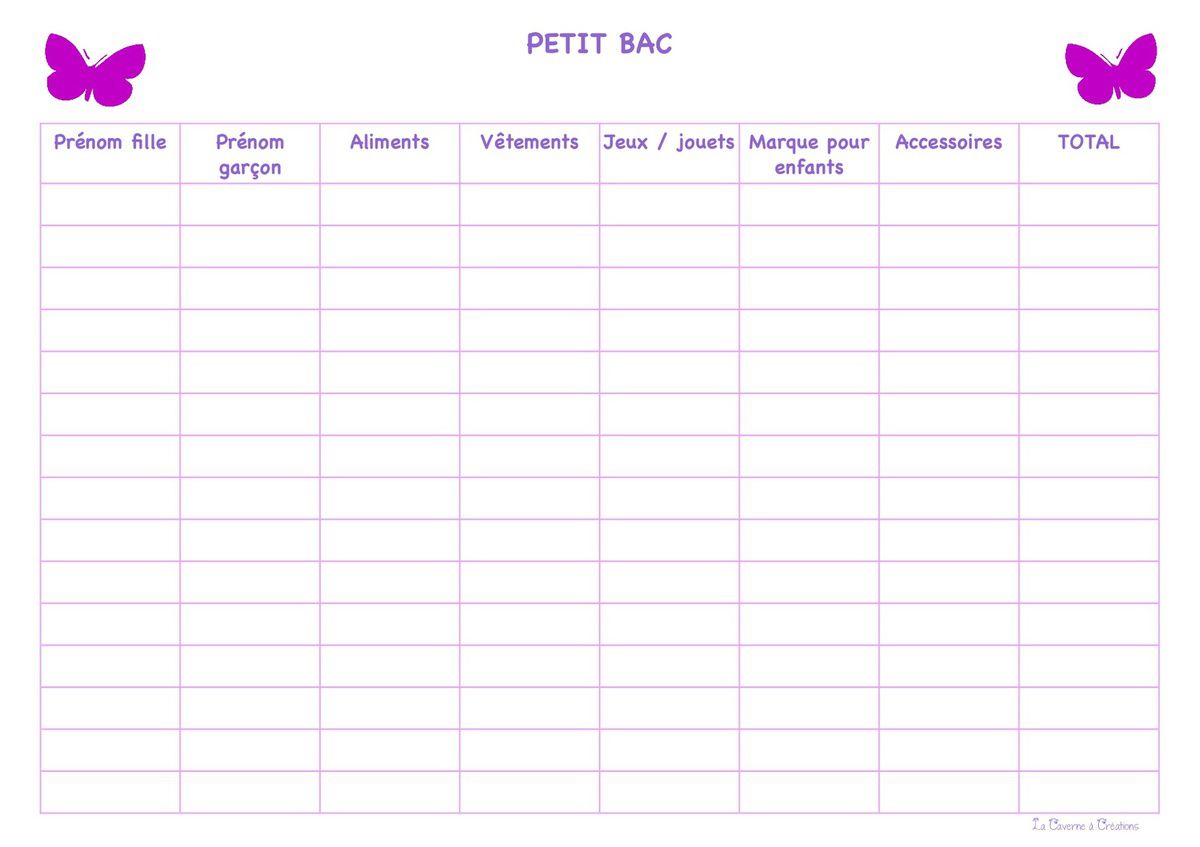 Petit bac à imprimer