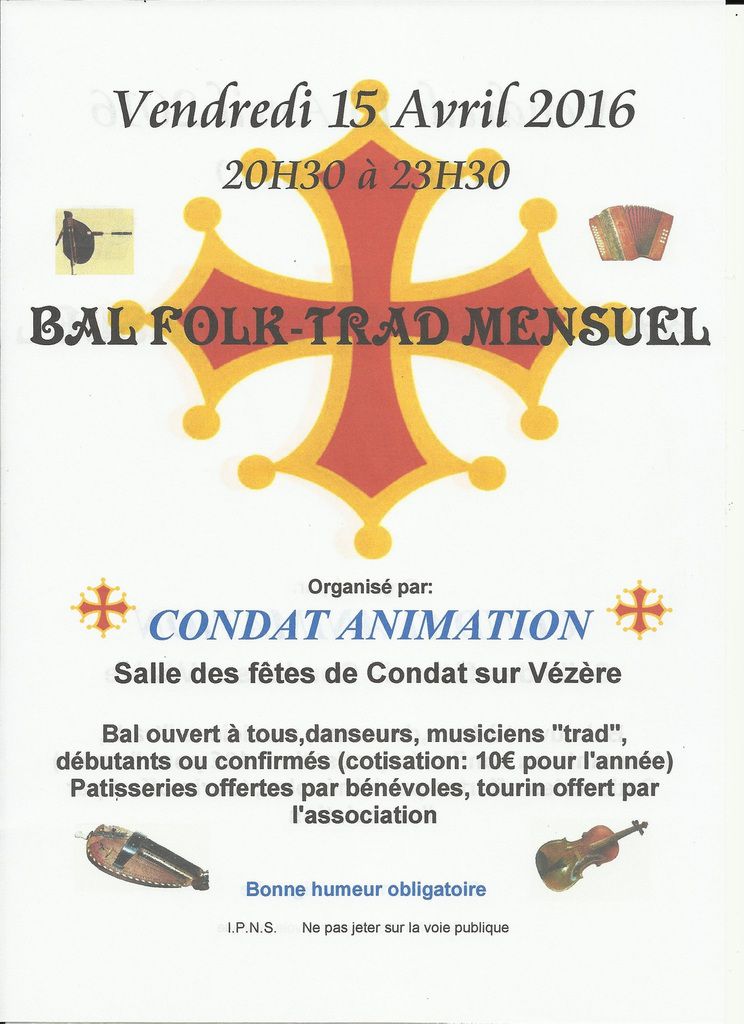 Bal Folk Trad Mensuel à Condat sur Vézère le 15 avril