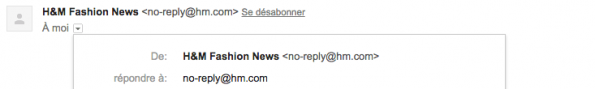 Exemple de No Reply chez H&M