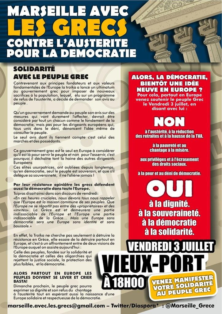Marseille Grèce. Contre l'austérité. Pour la démocratie.
