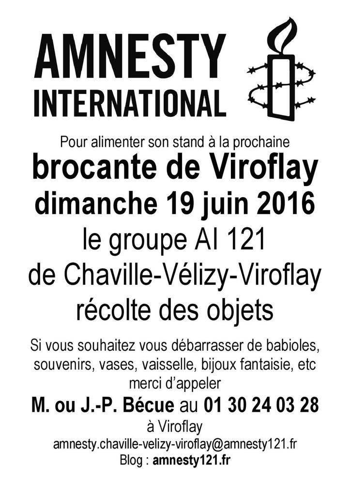 Viroflay, 19 juin, Brocante, stand Amnesty