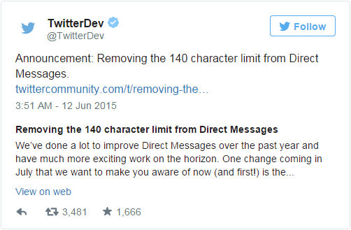Twitter will remove 140-character limit on direct messages