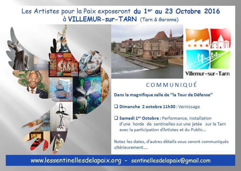 Prochaine exposition des Sentinelles pour la Paix à Villemur sur Tarn duu 1 au 23 octobre 2016