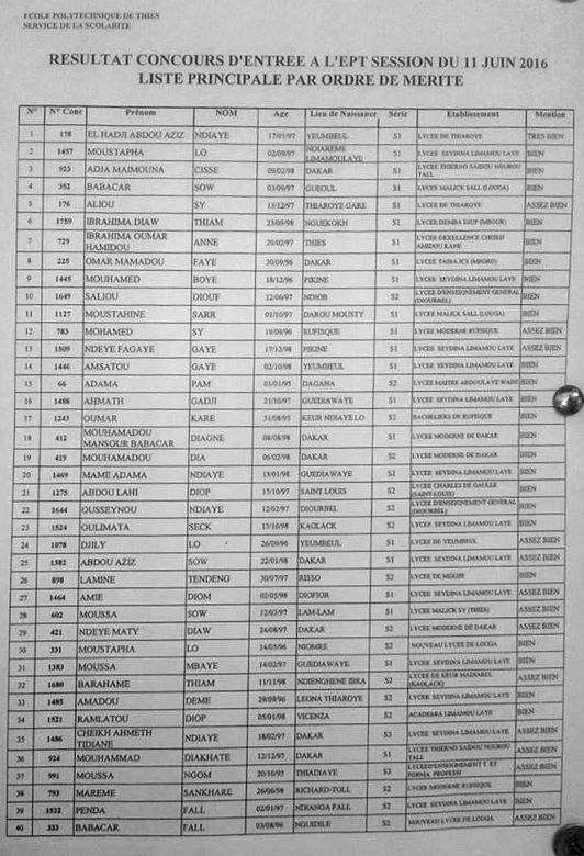 résultats du concours d entrée à l ept 2016 2017 le blog de l unapees