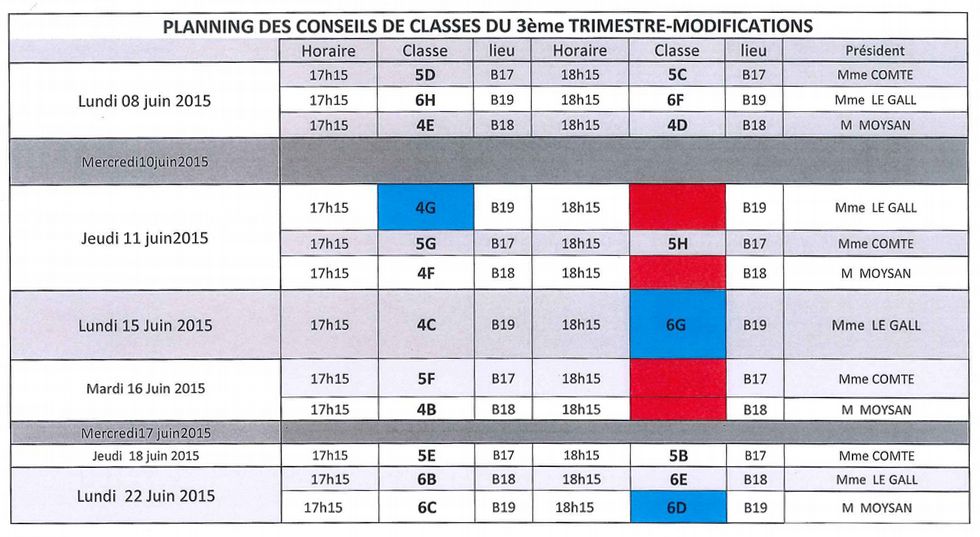 Le 3eme Trimestre Compte Pour Le Bac Planning des conseils de classe du 3ème trimestre - A.P.E de Mescoat
