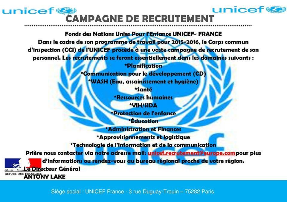 unicef recrutement 2019 unicef recrutement 2019