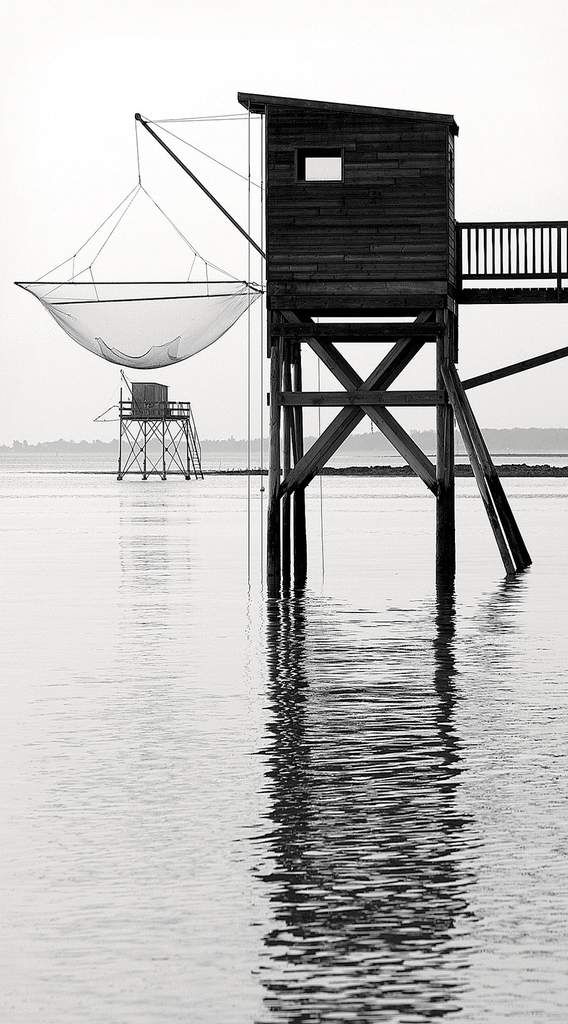 Carrelets Noir Et Blanc Paysage Mer Marin Océan Charente Maritime