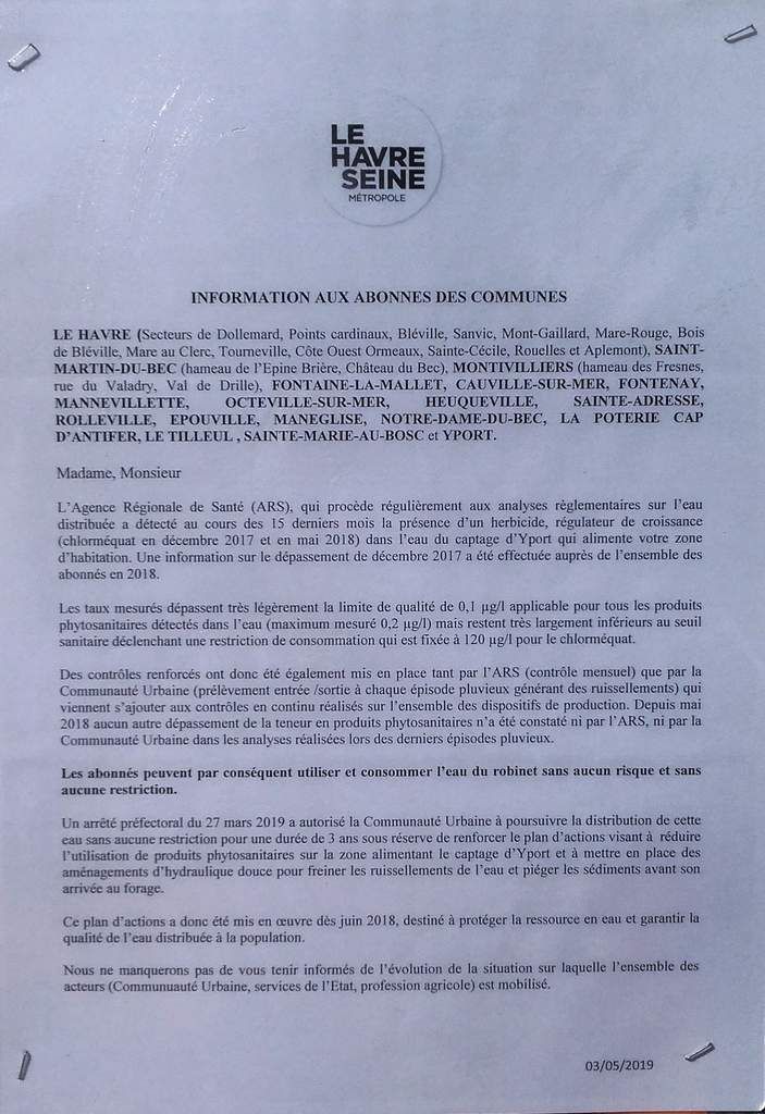 Communication de l'Agglo Le Havre Seine MÃ©tropole actuellement affichÃ©e sur le panneau d'expression libre d'Yport.