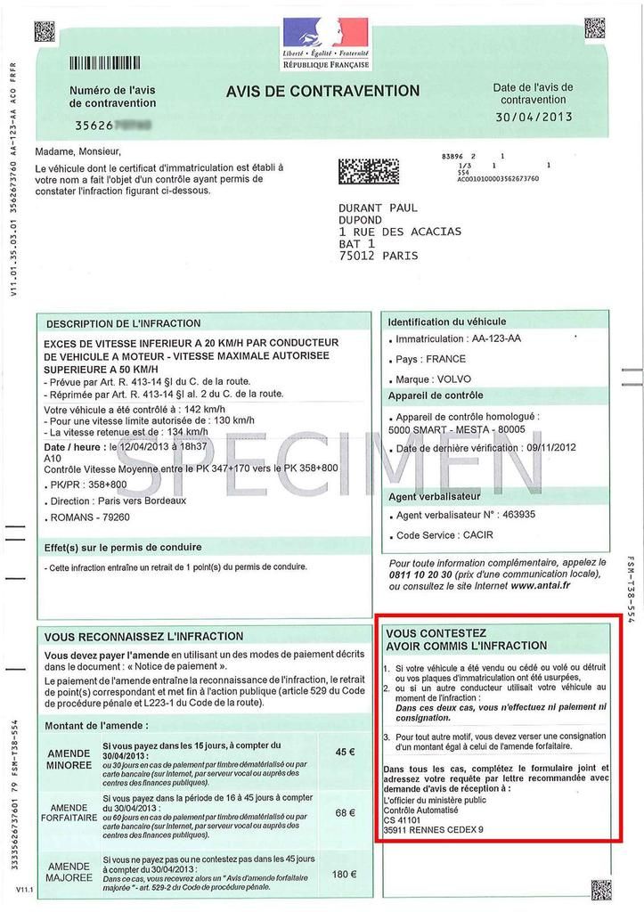 CAS N° 3. Je conteste la réalité de l'infraction (Avis de contravention) -  Astuces pour sauver vos points permis.