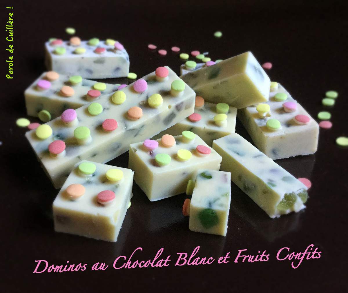 Dominos au chocolat blanc et aux fruits confits - Parole de Cuillère