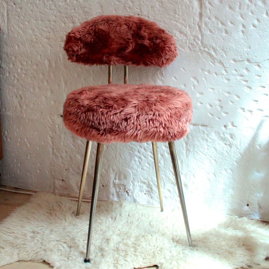 Chaise en moumoute vintage vieux rose, poils synthétiques (vendue ...
