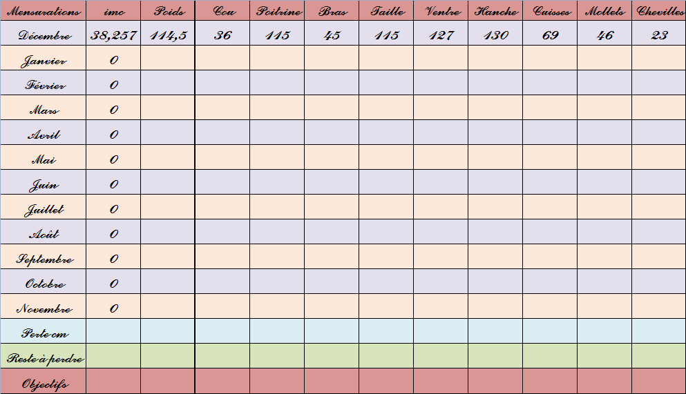 Suivi de mon Poids et de mes Mensurations: Pour me sentir bien dans mon  corps - Planning pour 6 mois