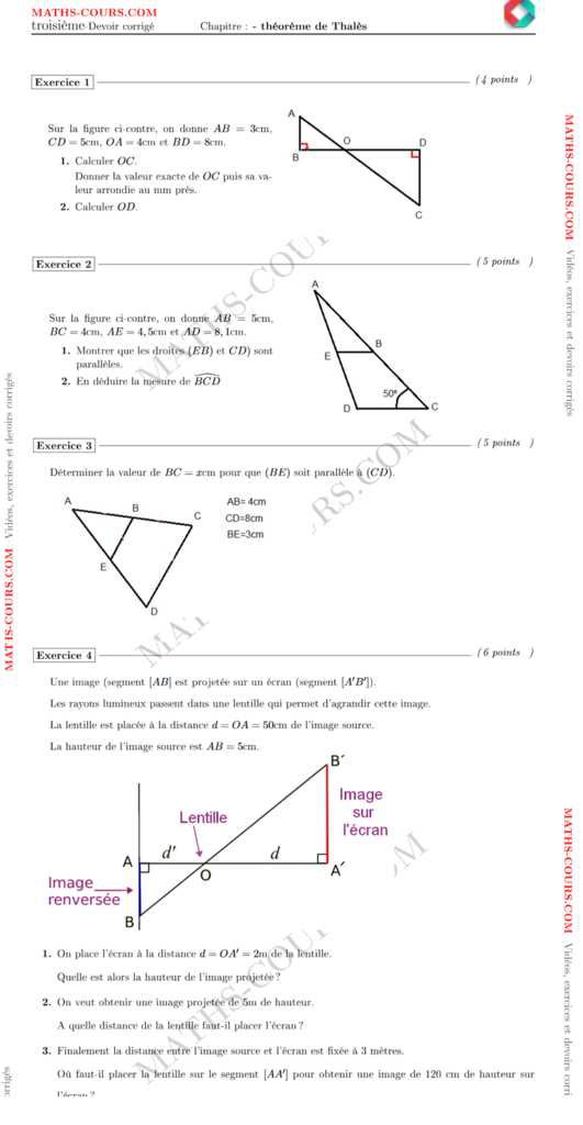 Fiche De Revision Theoreme De Thales Devoir corrigé théorème de Thalès - MATHS au collège