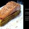 Pavé de saumon sésame/miel/soja, purée de pois cassés