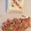 Riz basmati accompagné de kebab oignons et poivrons
